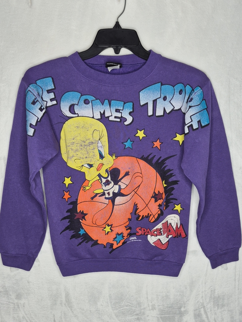 Vtg 1996 Space Jam Tweety Bird Sweatshirt Purple Size L (14-16)